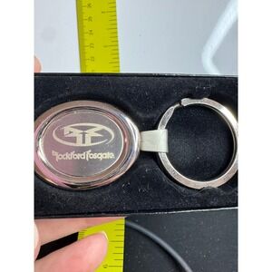 Rockford Fosgate Metal Keychain Oval Silver Tone Car Audio Logo Collectible